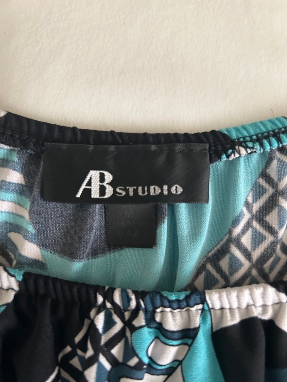 AB Studio Turquoise Black White Printed Top - Picture 6 of 12